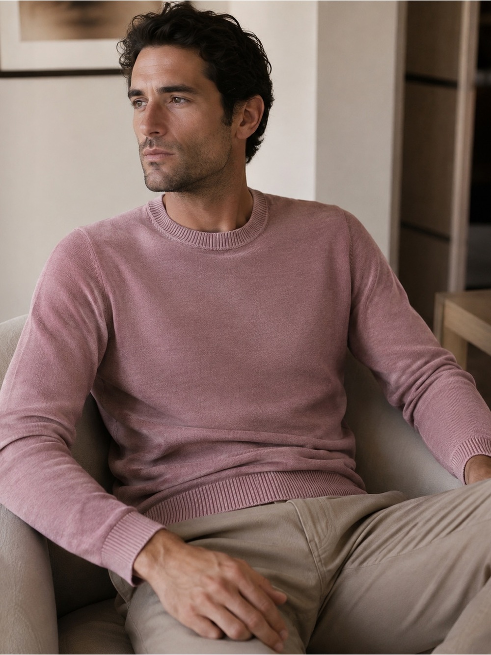 Ted Baker London Men’s Mauve Pink Crewneck Sweater Knit Pullover Smart Casual M